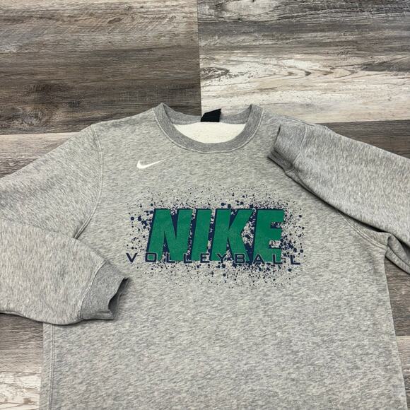 Nike Volleyball Heather Gray Mens S Center Logo Brush Fleece Pullover Sweatshirt - Picture 1 of 10